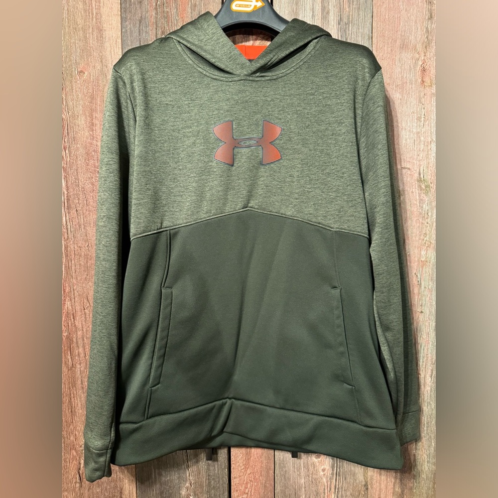 Under Armour Mens Rival Fleece Hoodie NWOT Size Large Green/Orange - Picture 2 of 8